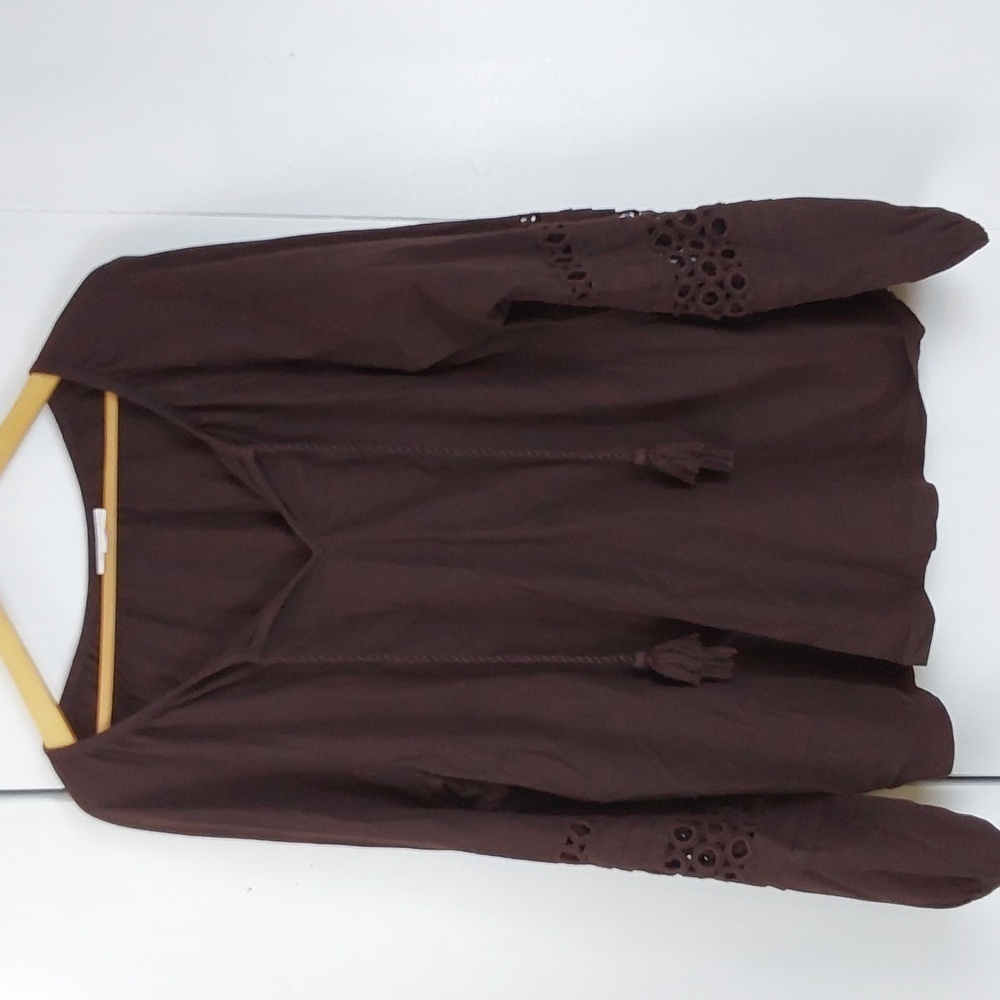 Charter Club Chocolate Brown boho Peasant Tassel Top Eyelets Neutral Sz.2X